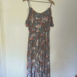 Meghan LA Gray Floral Print High Low Sundress Sleeveless Maxi Sz Large